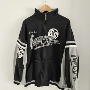 Y2K Mecca Jeans Zip Up Sweatshirt Oversized Small (Fits Large) Black Graphic